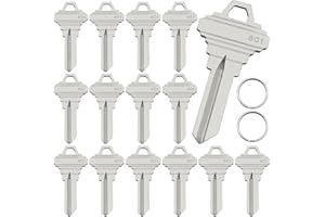 AYWFEY SC1 Blank Key Blanks, Pack of 15 Premium Brass Uncut Blank Keys Compatible with 5-Pin Locks, Copper Structures Blank Keys for Residential & Commercial Locks, with 2 Key Rings