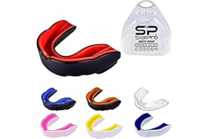 SIALPRO Double Layer Mouth Guards Slim Fit Adult Senior Mouldable Gum Shield with Case for Boxing Men MMA Rugby Hockey Basketball Muay Thai Kickboxing Football All Contact Sports (12+ Years), Black-Red)
