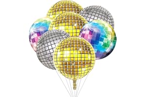 JINGYOU 9 Pcs Disco Party Decoration Balloons, Large 4D Disco Balloons Metallic Mirror Disco Ball Balloons, Foil Round Balloons for DJ Disco Dance Wedding Stage Party, 22 Inch