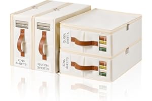 KitHero Bed Sheet Organiser 4 Pack with Zipper - Bedding Storage Sheet Organisers and Storage Label, Handle, Viewing Window, Linen Closet Organisers for Clothing, Duvet Covers, Blanket