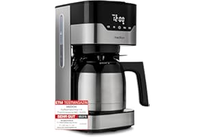 MEDION Cafetière isotherme MD 18458, machine à café avec minuterie, stop-goutte et sélecteur d'arôme, avec thermos d'une capacité d'1,1 litre, acier inoxydable