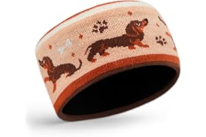 Xuniea Ear Warmer Headband for Women, Wool Ear Warmer Headband, Knitted Cute Multicoloured One-size Crochet Head Wraps Thick Fleece Lining Hair Bands for Outdoor Sports, Winter Gifts(Dachshund)