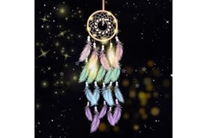 Kikuo Hecho a Mano Atrapa Sueños para Pared, Plumas Atrapasueños con Luz LED, Atrapasueños Estilo Bohemio para Decoración Hogar Dormitorio Boda Habitación Infantil (Multicolor A)