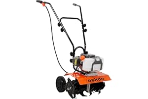 eSkde Petrol Rotavator - 43cc 2-Stroke Mini Tiller with 6 Steel Blades for Soil Aeration, Weeding & Bed Preparation, Compact Garden Cultivator - Adjustable Handle Rotary Cultivator Garden Tool
