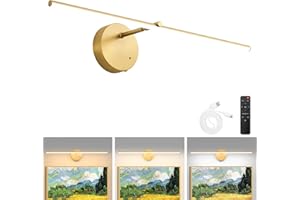 ACTASK Bilderleuchte Kabellos mit Fernbedienung 60CM LED Bildbeleuchtung mit 3 Farbtemperaturen 8000mAh Wiederaufladbar Akku Timer Dimmbar Batteriebetriebene Bilderlampe für Malen Kunstwerke Porträts - Gold