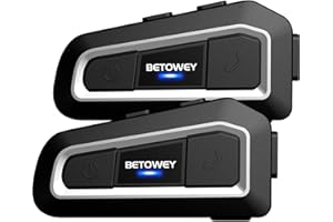 BETOWEY Interfono Moto Bluetooth Coppia TK-X2 Auricolari Moto Casco con Cancellazione del Rumore, Distanza 1KM, Radio FM, Sistema di Comunicazione Moto Universale