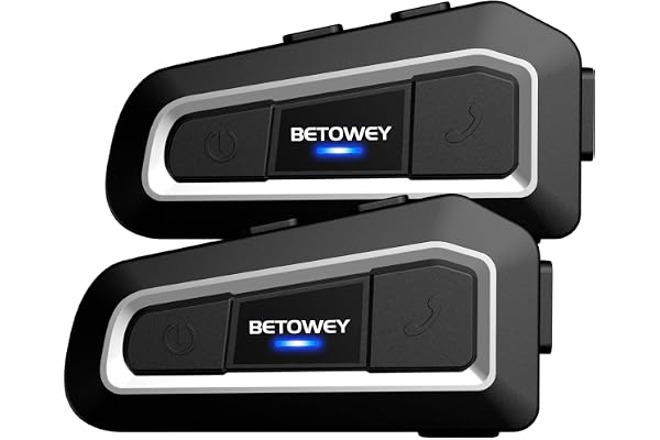 BETOWEY Intercom Moto Duo pour 2 Casques TK-X2 Kit Main Libre Oreillette Bluetooth pour Casque, avec Radio FM, Suppression Bruit, Communication Système pour Motorcycle/ATV/Motoneige (2 Pièce)