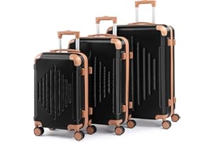 LALAHO Set de 3 Valises de Voyage, Valise Grande Taille, Lot de 3 Valises, Valise Cabine, Petite Valise, ABS avec roulettes Pivotantes 360°, Design Bicolore contrasté (Noir)
