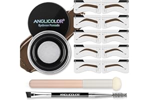 JUNHE Anglicolor 3 Colors Eyebrow pomade and Stencil kit Eyebrow gel and stencil kit,Brow Pomade,Double ended Eyebrow Brush and Sponge Applicator(05 DARK BROWN Set)
