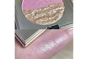 KARLOR Polvo 2 en 1, iluminador de colorete, color rosa y dorado, paleta de colorete, resaltador de cara, polvo, rubor, mejilla, nariz, cuello, purpurina, sombra de ojos de nácar, colorete (02)