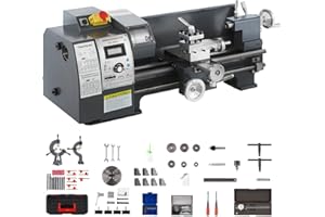 VEVOR Torno de Metal 210x400 mm Mini Torno de Madera Pantalla Digital Velocidad Variable 50-2500 rpm Kit de Torno Electrónico Fresas Portabrocas Herramientas de Medición para Trabajos de Precisión