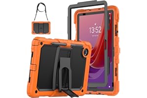 SEYMAC Funda para Lenovo Tab M11 2024 (TB-330FU/TB-331FC), Funda para Lenovo Tab M11 a Prueba de Golpes con Protector de Pantalla/Soporte Plegable/Correa para el Hombro, Funda para Tab M11, Naranja