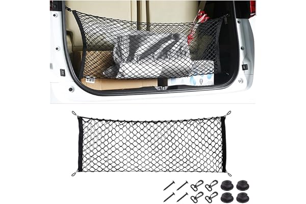 Filet de Rangement en Nylon Extensible pour Coffre de Voiture - Universel pour la Plupart des Véhicules, SUVs avec 4 Crochets (110 X 40cm)