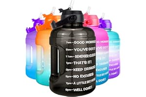 BuildLife Motivational Water Bottle 2.2L - Large Capacity Water Jug with Straw & Time Marker & BPA Free Ensure Enough Water-Drinking Throughout The Day (Black, 2.2L)