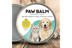 BIOZEN NATUR Balsamo Protector de Patas de Perro y Gatos Petnatur Care Paw Balm - 100% orgánico y Natural. - Cura, repara hidrata, nutre y Protege Las Patas y Nariz agrietadas y secas - 60ml