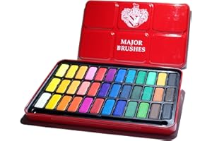 Major Brushes Artist Watercolour Paint Tin 36 Blocks Red Metal Lid