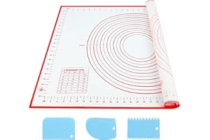 FDGAUCA Tapis De Cuisson Silicone 70x50cm, Mesurable Tapis Silicone Patisserie, Tapis Cuisson Silicone AntiadhéSif, Sans BPA(Rouge,Trois Grattoirs)