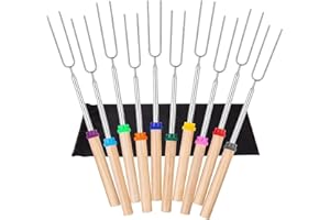 TINA.WIN 8 StüCk GrillspießE Teleskop，31cm - 81cm LagerfeuerspießE Edelstahl Ausziehbar，SchaschlikspießE LagerfeuerspießE，Grillstab，GrillspießE Mit Griffen Grillbesteck FüR Camping Grill(8 Farben, Edelstahl)