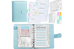 A6 Budget Planner Kit, Money Saving Wallet Binder,Silver 6 Ring Binder,with Cash Envelopes, Budget Refills, Matched Stickers and Label, 7.4x5.71" Harphia, Mint
