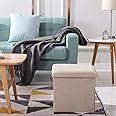 SKYFUN (LABEL) Cube Shape Storage Chair Foot Rest Ottoman Bench Solution Stool for Home Storage Organization with Cushion Seat Lid (2 Pack, Beige)