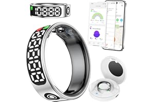 Fileeyn Smart Ring con Display a LED, Cardiofrequenzimetro/SpO2/Sleep/Fitness Tracker, Anelli Smart per Uomini Donne, Impermeabile IP68, APP Compatibile con iOS/Android, Misura 10, Argento