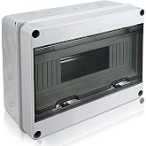 Royouzi IP65 Surface Mount Distribution Box (12 Modules) | Fuse Box, Sub-Distribution, with Brass Clamps for Garden or Outdoo