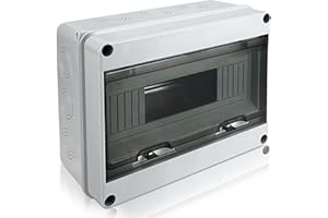 Royouzi Skrzynka rozdzielcza natynkowa, IP65, skrzynka bezpiecznikowa, 1-rzędowy rozdzielacz natynkowy z mosiężnymi zaciskami, do ogrodu lub na zewnątrz, willi, kolumn ładunkowych, moduły C-12