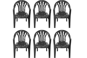 simpa Solana BLACK Stackable Low Back Plastic Garden Chairs - Set of 6