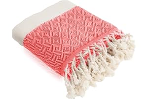 ‎HOLYDAYS HolyDays® Strandtuch XXL 100x180cm aus 100% Baumwolle Oeko-TEX® | Hamamtuch | Badetuch | Saunatuch | Peshtemal | Fouta | Picknickdecke | groß | saugstark | extra leicht | Damen | Herren (Rot)