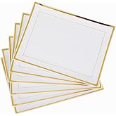 MATANA 6 Rectangular White Plastic Trays with Gold Edge for Appetizers - 30 x 23 cm - Buffets, Weddings, Birthdays, Christmas