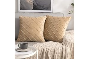 MIULEE Federa Cuscino per Divano in Velluto Copricuscini Decorativi Federe Cuscini Quadrati per Camera da Letto Soggiorno Letto Matrimoniale con Linee a Griglia 2 pezzi Ambra 45x45cm