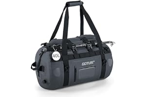 Goture Motorcycle Dry Bag - 40L Waterproof Duffle & Luggage Tail Bag Saddle Bags with Transparent Pocket, Roll Top Closure, Fishing Rod Holder, Shoulder Straps, Reflective Strips and Mesh Pocket