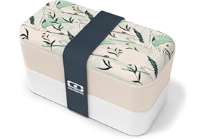 MONBENTO - Bento box MB Original Graphic Destiny - Pudełko na posiłek z przegródkami - Dwupoziomowy hermetyczny lunch box - Pracy/szkoły - Bez BPA - Made In France - Wzór japoński - Różowy