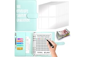 TERJBG 100 Envelope Challenge Binder, Himmelblau Envelope Saving Challenge, A5 Ringordner, Saving Binder, Money Saving Envelope for School, Home, Office