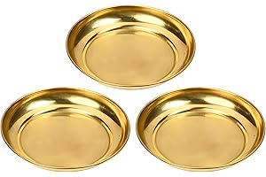 ADITRI CREATION Set of 3 Small Decorative Brass Plate, Decorative Indian Prasad Plate Katori for Pooja Pooja Utensils Item Articles for Indian Traditional Festival New year Decoration(Size 4" Diameter)