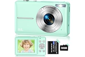VAHOIALD Cámara de Fotos con Tarjeta SD de 32 GB, Cámara Digital HD 1080P 44MP, Camara Fotos Digital, Recargable Camara Digital con Zoom 16X, Camara Digitales Compacta para Niño, Adulto, Adolescentes(Verde)