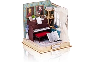 Cuteefun DIY Miniature House Kits, Mini Dollhouse to Build to Live in, Wooden Crafts for Adults Teen, Birthday (Piano Room)