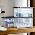 Kuber Industries 3 Pcs Small Plastic Boxes for Storage With Lid - Pooja & Office Items, Baby Clothes & Diaper Organizing Transparent Boxes | Black
