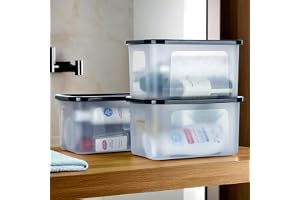 Kuber Industries 3 Pcs Small Plastic Boxes for Storage With Lid - Pooja & Office Items, Baby Clothes & Diaper Organizing Transparent Boxes Black