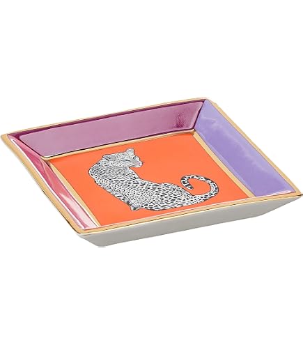 Jonathan Adler Safari Tablett – Rechteckig, Porzellan, Meadow Blu, 7 X 4.8 X 1 Zoll, Mit Goldenen Akzenten