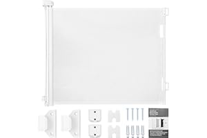 Yamvisa Retractable Stair Gate for Baby and Pet Safety Gate Roll 0-150 cm Extendable Baby Barrier Gate Easy Installation for Stairs, Doorways, Hallways (White)