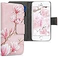 kwmobile Wallet Case Compatible with Apple iPhone SE (1.Gen 2016) / iPhone 5 / iPhone 5S Case for Phone - Magnolias Pink/White/Dusty Pink