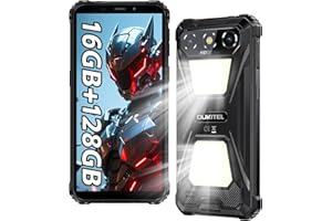 OUKITEL G5 Telephone Portable Incassable 2025, 16GO RAM+128GO ROM/1TO, Smartphone Incassable 900LM Lampe Camping, Batterie 6300mAh, Écran 6", Caméra 13MP, Téléphone Dual SIM, NFC/Face ID/OTG/GPS- Noir