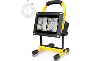 T-SUN Projecteur LED Rechargeable 40W Chantier Portable IP65 Étanche Lampe de Travail avec USB Pour Atelier, Garage, Camping, Pêche, etc