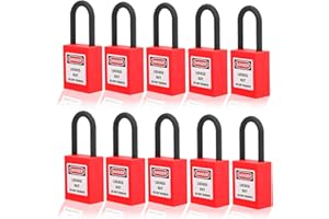 SUNGOOYUE 10 Juegos de Cerradura de Bloqueo de 38 Mm, Candado de Ingeniería de Nylon Antipolvo Con Etiqueta de Escritura de Advertencia, Candados de Seguridad Eléctrica para Fábricas (Rojo)