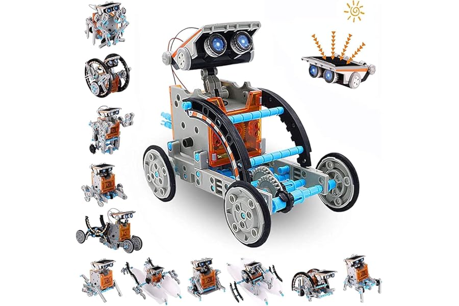 ACELIFE STEM Solar Robot Toy 12-in-1 Educational Science Kit DIY Building Toy Construction Engineering Set for Kids Age 8-12 Boys & Girls Birthday, Solar Powered Toy-Grey
