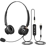 PC Headset mit Mikrofon 3,5mm Klinke Headset Handy USB Business Headset mit Noise-Cancelling-Mikrofon & Lautstärkeregler,Chat