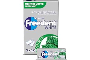 WRIGLEY'S FREEDENT WHITE - Chewing-gum Menthe Verte sans sucres - 5 paquets de 10 dragées - 70g