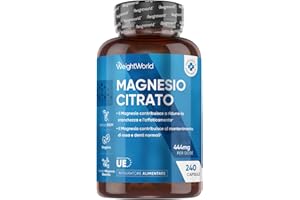 WEIGHTWORLD Magnesio Citrato Vegano Tamponato (30%) con 444mg di Polvere Elementare, 240 Capsule (4 Mesi), Il Magnesio Contribuisce alla Riduzione di Stanchezza e Affaticamento (EFSA), Senza Additivi né Glutine