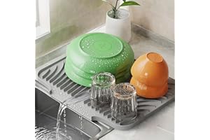 Svarvns Silicone Dish Drying Mat for Kitchen Counter 14.6" x 11.8", Sloped Dish Draining Board Mat with Drainage Ridges Grooves for Sink, Non-Slip and Portable, Reliable Support - Grey